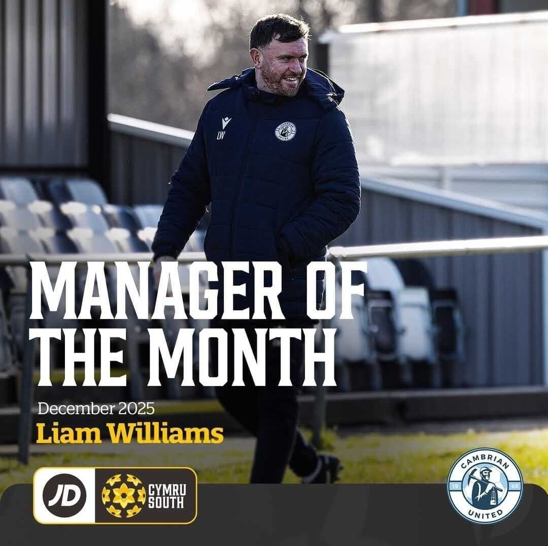 Liam Williams Named JD Cymru South Manager of the Month – December